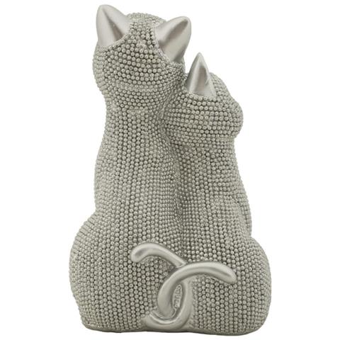 Scultura Gatti 1 - Argento - Poliresina - 13x10x21 Cm - Foto 2