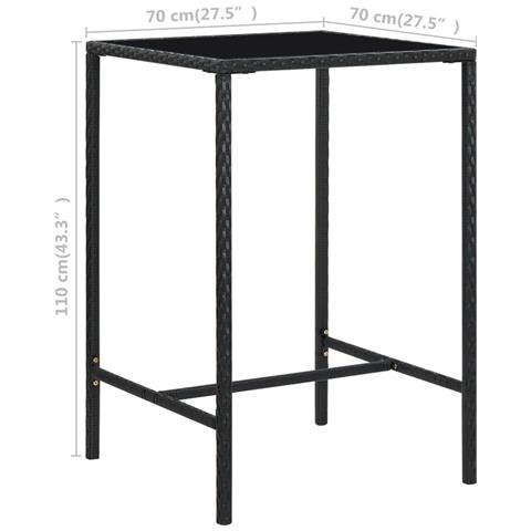 Tavolo Da Bar Da Giardino Nero 70x70x110 Cm Polyrattan E Vetro - Foto 6