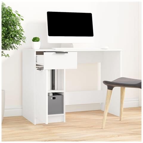 Lusso Casadino -  Scrivania Bianca 100x50x75 Cm In Legno Multistrato - Foto 8