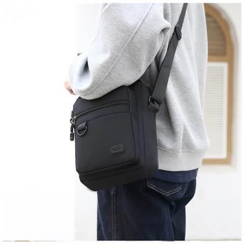 Elegante Borsa A Tracolla Verticale In Tessuto Oxford Per Uomo Black - Foto 4