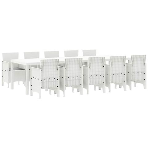 Set da pranzo da giardino  da 11 pezzi con cuscini Bianco Polyrattan, Tavolo da giardino  Bianco 150x100x73 cm Polyrattan, Sedie da giardino  con cuscini 2 pezzi Bianco Polyrattan, Sedie da giardino  con cuscini 4 pezzi Bianco Polyrattan - Foto 1