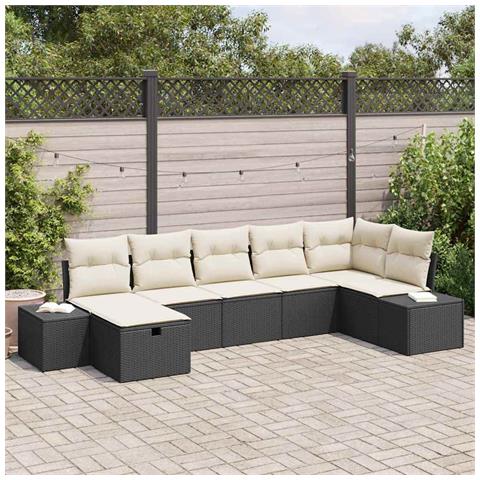 Set di divani da giardino a 7 pezzi con cuscini neri in polyrattan - Foto 2