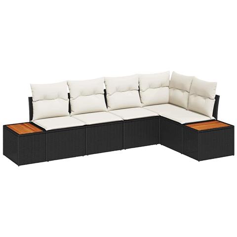 Set Divano da Giardino da 5 pezzi con cuscini Nero Polyrattan Acacia - Foto 1