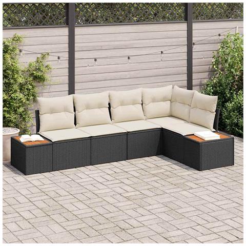 Set Divano da Giardino da 5 pezzi con cuscini Nero Polyrattan Acacia - Foto 2