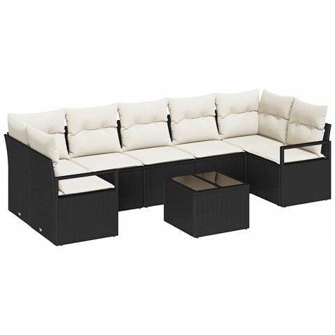 Set Divano Giardino 8 Pezzi con Cuscini Nero Polyrattan, Divano Giardino a 2 Posti con Ripostiglio e Cuscini Nero Polyrattan - Foto 1
