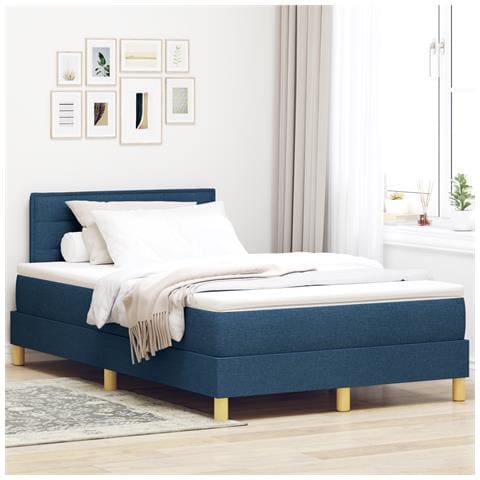 Letto con Rete a Molle e Materasso Blu 120x200 cm Tessuto - Foto 2