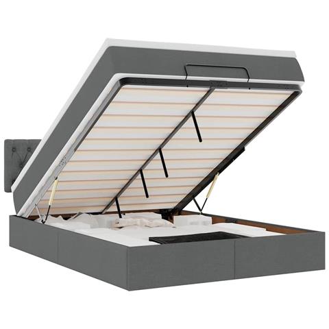 Pouf Letto con Materasso e LED Grigio Scuro 140x200 cm - Foto 1