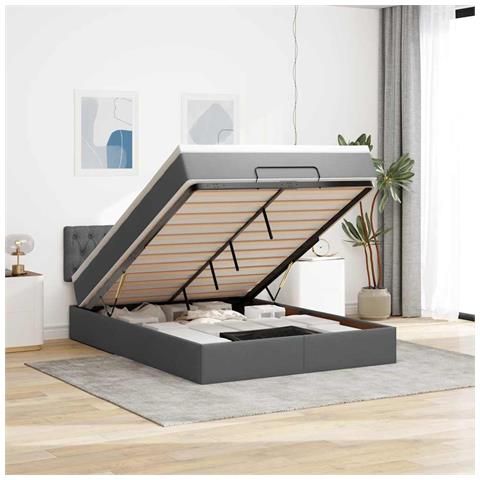 Pouf Letto con Materasso e LED Grigio Scuro 140x200 cm - Foto 2