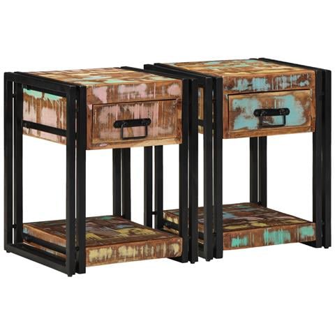 Comodini 2 pz 40x40x50 cm Legno massello di recupero - Foto 1