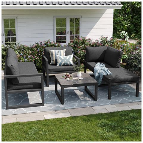 Set Di Mobili Da Giardino In Corda, Set Da Salotto Da Giardino, Divano Ad Angolo Con Telaio In Ferro Zincato, Grigio - Foto 2