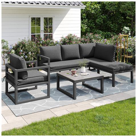 Set Di Mobili Da Giardino In Corda, Set Da Salotto Da Giardino, Divano Ad Angolo Con Telaio In Ferro Zincato, Grigio - Foto 1