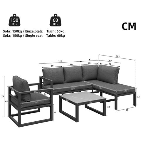 Set Di Mobili Da Giardino In Corda, Set Da Salotto Da Giardino, Divano Ad Angolo Con Telaio In Ferro Zincato, Grigio - Foto 4