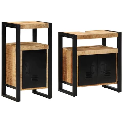 Set di mobili per il bagno 2 pcs Legno di mango solido e grezzo - Foto 1