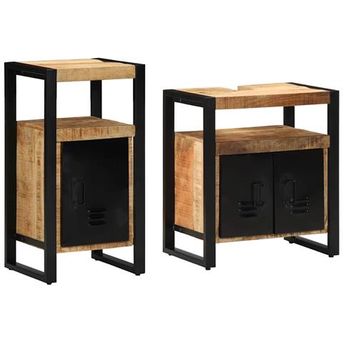 Set di mobili per il bagno 2 pcs Legno di mango solido e grezzo - Foto 2
