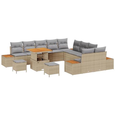 Set Divano da Giardino con cuscino 13 pcs Beige Poly Rattan - Foto 1