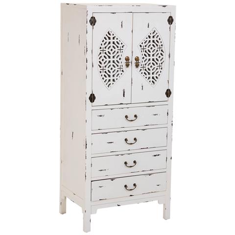 Mobiletto In Legno Con 4 Cassetti E 2 Ante, Bianco, 60x40x140h Cm - Foto 1