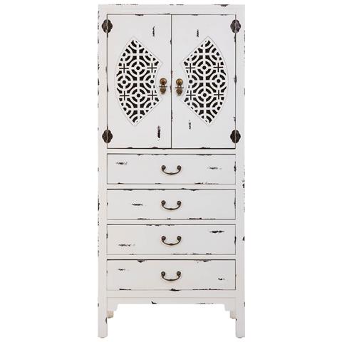 Mobiletto In Legno Con 4 Cassetti E 2 Ante, Bianco, 60x40x140h Cm - Foto 2