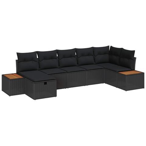 Set Divano da Giardino con cuscino 7 pcs Nero Poly Rattan - Foto 1