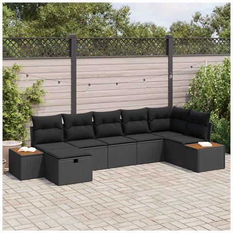 Set Divano da Giardino con cuscino 7 pcs Nero Poly Rattan - Foto 2