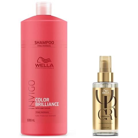 Set Wella Invigo Color Brilliance Fine /normale: Shampoo 1000 Ml + 1 X Olio Wella Oil Reflections 100 Ml - Foto 1