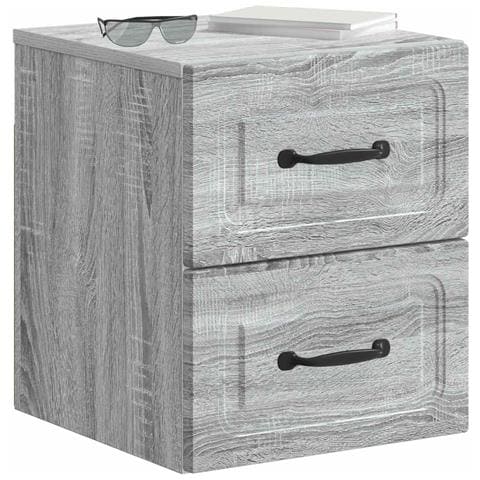 Mobiletto da notte a muro 2 pcs Grigio Sonoma 34,5 x 33 x 40 cm - Foto 2