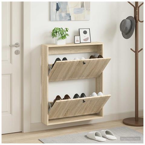 Mobiletto per Scarpe da Muro EDE 71 x 17 x 86 cm Rovere Sonoma - Foto 2