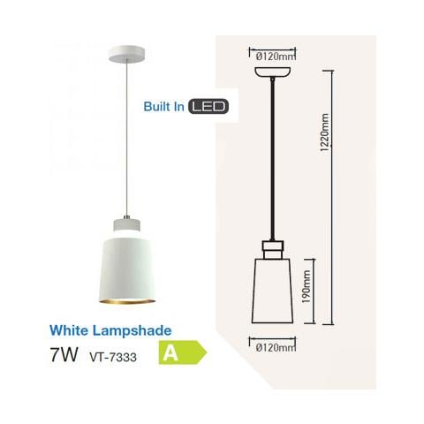 Lampadario Moderno Pendente 1mt Diffusore Acrilico E Piastra Led Smd 7w 3000k 120° 400lm White Metal Ø120mm Vt-7333 - Sku 3935 - Foto 4