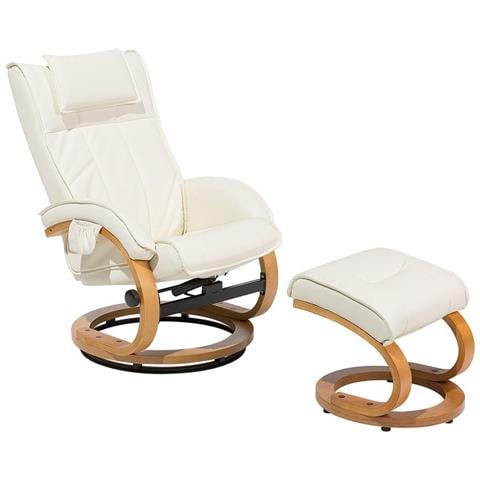 Poltrona Massaggiante / riscaldante E Poggiapiedi Pelle Sintetica Beige Majestic - Foto 1