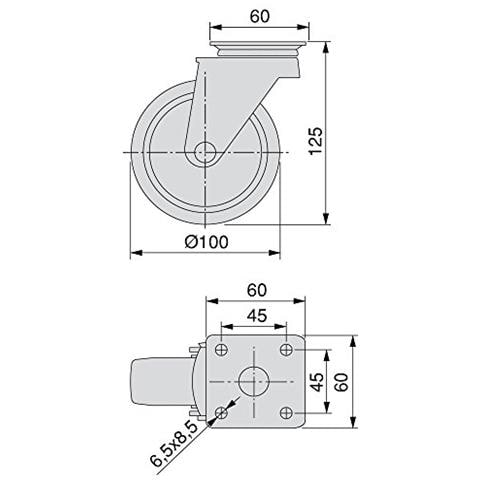 2003021 - Set Di 4 Rotelle Pivotanti Per Mobile Ø100mm Con Piastra Di Assemblaggio E Cuscinetti A Sfere, Ruote Girevoli In Gomma, Grigio / nero - Foto 5