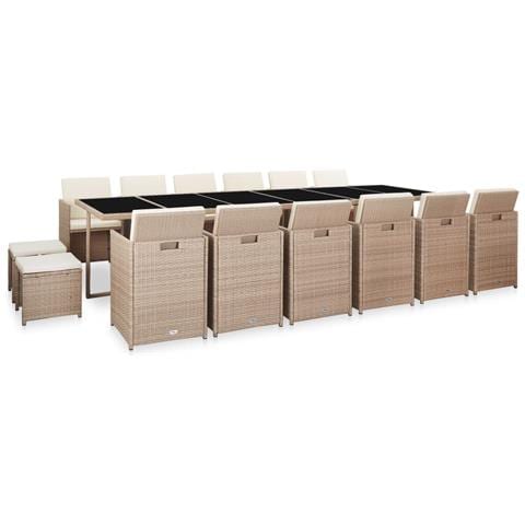 Set Da Pranzo Da Giardino 17 Pz Con Cuscini In Polyrattan Beige - Foto 1