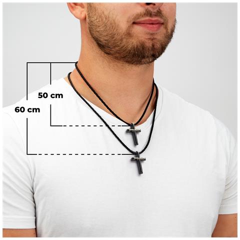Collana da Uomo in Vera Pelle, ""Cross"", 50cm, Nero - Foto 2