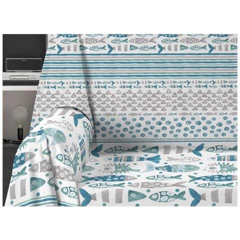 Telo Arredo Granfoulard Copritutto Salvadivano 100% Cotone Disegno Pesci Matrimoniale Azzurro - Foto 2