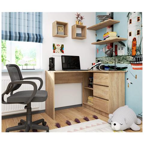 Scrivania ad angolo B16 destro, 3 cassetti, 124x85x77 cm, Colore Sonoma Quercia - Foto 6