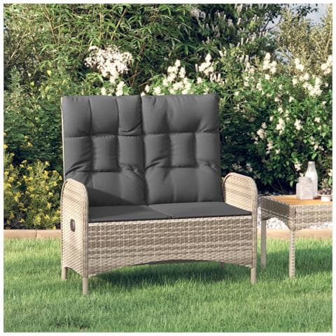Panca Reclinabile Da Giardino Cuscini 107 Cm Polyrattan Grigia - Foto 6