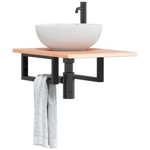 Ripiano A Parete Per Lavabo In Acciaio E Massello Di Rovere - Foto 1