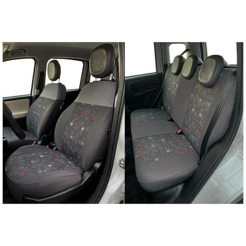 Serie Completa Coprisedili Personalizzati Fiat Panda 12> 5 Posti Post. Intero Tess. Misto Cotone Quadri Grigio/piombo - Foto 1