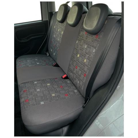 Serie Completa Coprisedili Personalizzati Fiat Panda 12> 5 Posti Post. Intero Tess. Misto Cotone Quadri Grigio/piombo - Foto 3