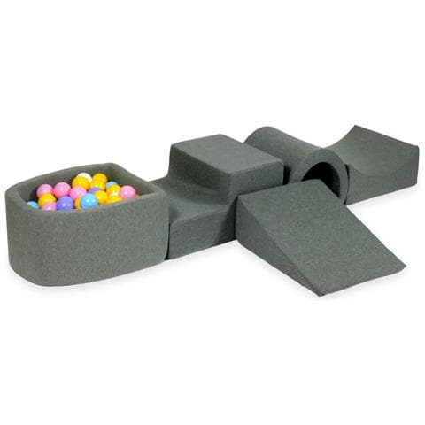 Foam Speelset Met Brug En Met Micro Pool Grijs Met Ballen 100 Stuks (lichtblauw, Geel, Geme Leerd, Poederroze, Wit) - Foto 1