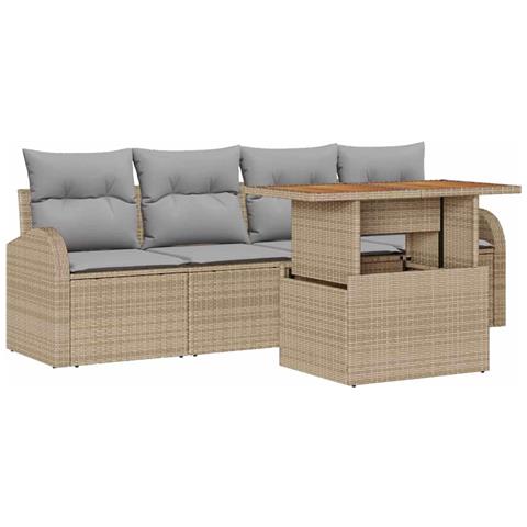 Set da Pranzo Giardino 5 Pezzi con Cuscini Beige Polyrattan Acacia - Foto 1