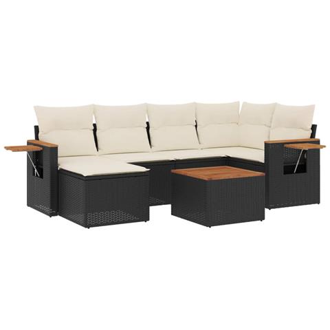 Set Divani da Giardino con Cuscini 7pz Nero Polyrattan - Foto 1