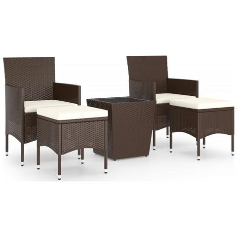 Set Bistrot Giardino 5 pz Polyrattan e Vetro Temperato Marrone - Foto 1
