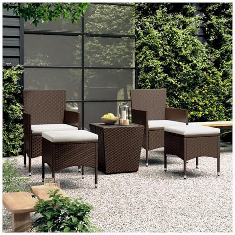 Set Bistrot Giardino 5 pz Polyrattan e Vetro Temperato Marrone - Foto 2