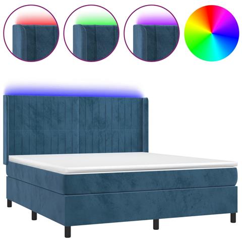 Letto a Molle con Materasso e LED Blu Scuro 180x200 cm - Foto 1