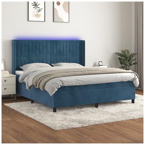 Letto a Molle con Materasso e LED Blu Scuro 180x200 cm - Foto 2