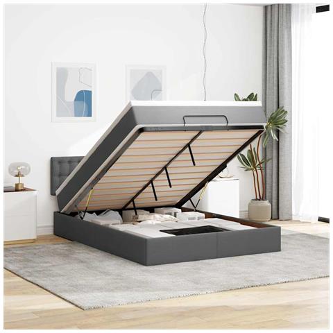 Pouf Letto con Materasso e LED Grigio Scuro 140x200 cm - Foto 2