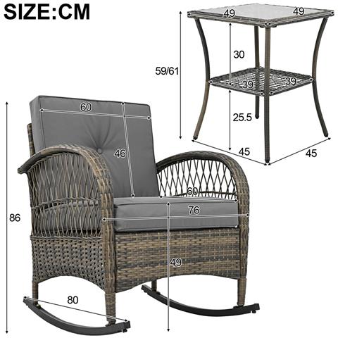 Set Da Balcone In Rattan (3 Pezzi), Cuscino Grigio, Portata 160 Kg - Foto 2