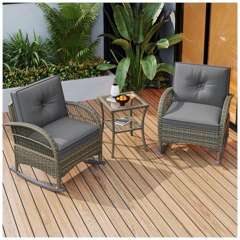 Set Da Balcone In Rattan (3 Pezzi), Cuscino Grigio, Portata 160 Kg - Foto 4