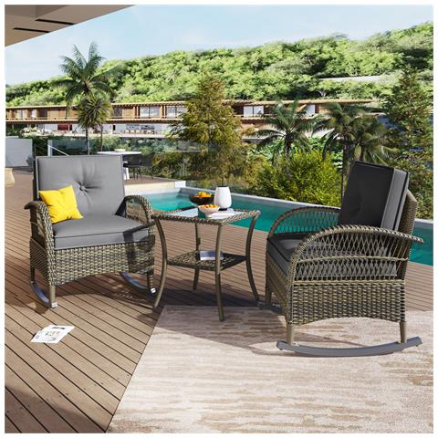 Set Da Balcone In Rattan (3 Pezzi), Cuscino Grigio, Portata 160 Kg - Foto 1