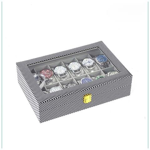Scatola Porta Orologi Con 12 Scomparti E Perle D'acciaio - Custodia In Mdf Argento Con Vetro Trasparente E Pelle Superfibra Resistente A Polvere E Acqua - Foto 2