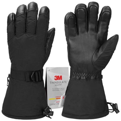 Guanti Da Sci In Pelle Nera Con Isolamento 3m - Antivento E Caldi Per Sport Invernali - Foto 1